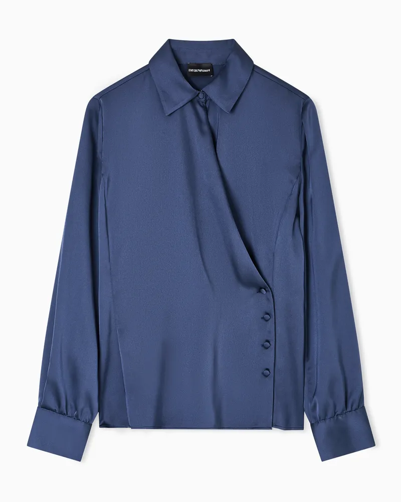 Emporio Armani Bluse mit Wickelverschluss, gefertigt aus Satin-Crêpe Blau