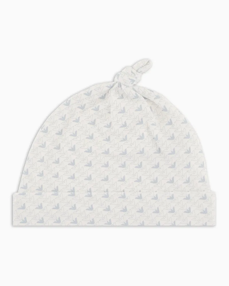 Emporio Armani Mütze aus Jersey mit Adler im Optical-Muster Hellblau