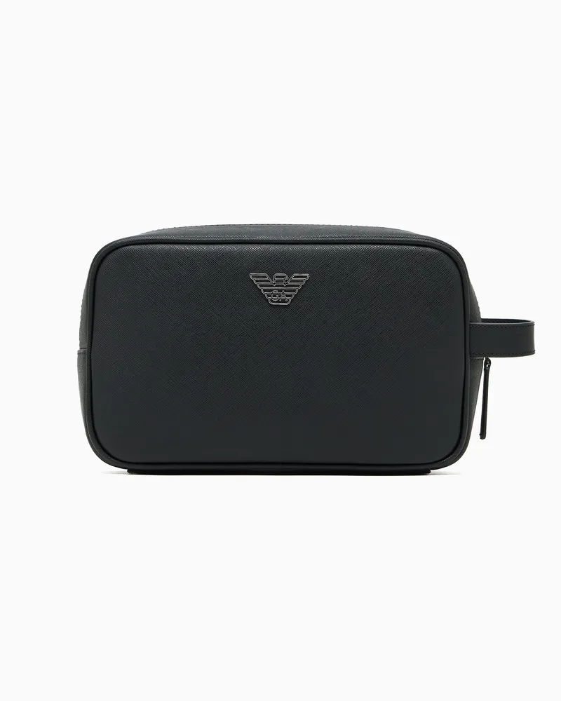 Emporio Armani ASV Beauty-Case aus neu aufbereitetem Saffiano-Leder Schwarz