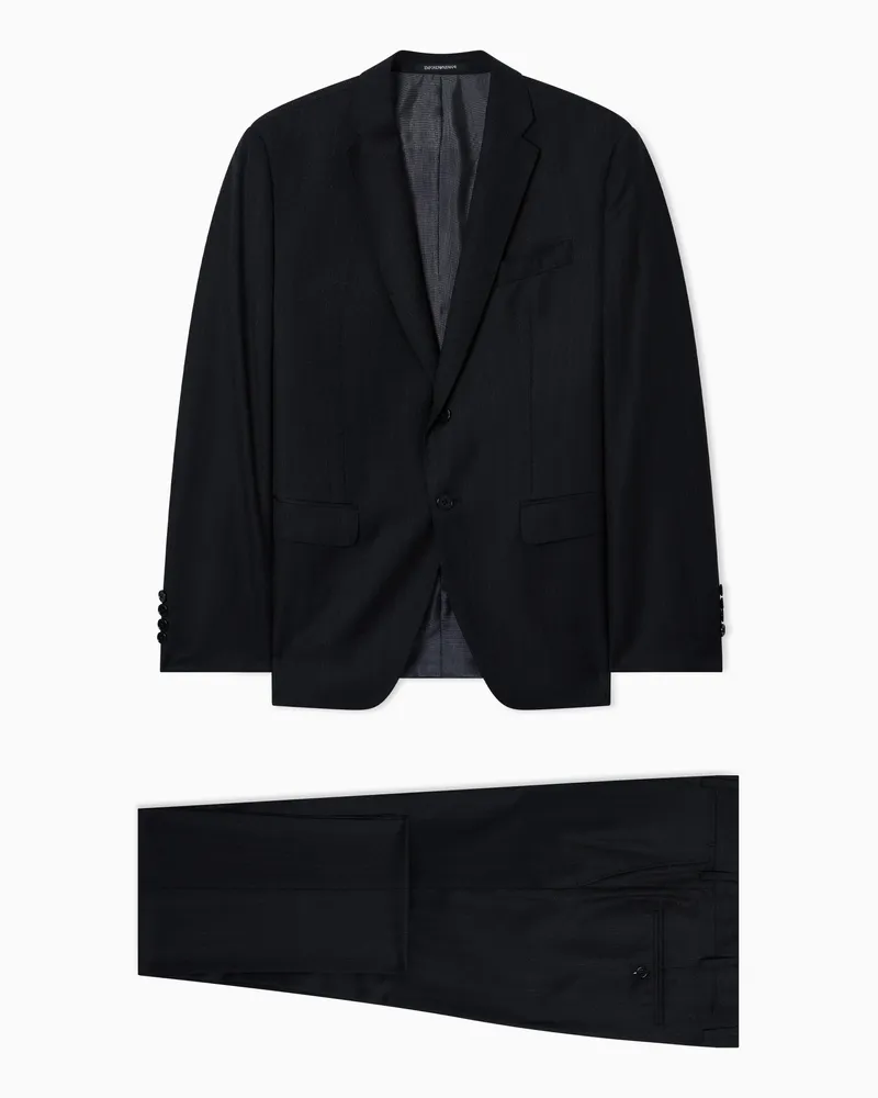Emporio Armani Einreihiger Regular Fit Anzug aus gestreifter Mouliné-Schurwolle Schwarz