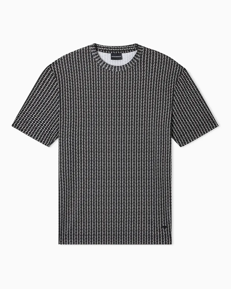 Emporio Armani Lyocell blend jersey T-shirt with all-over micro pattern print Blau
