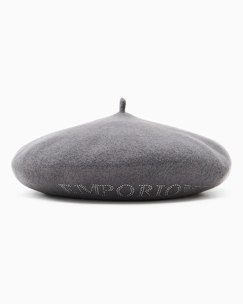 Emporio Armani Baskenmütze aus Wolle mit Mikronieten-Logo Grau