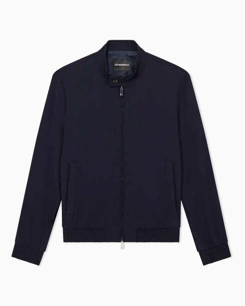 Emporio Armani Blouson aus elastischem Seersucker aus Wollfresko Marineblau