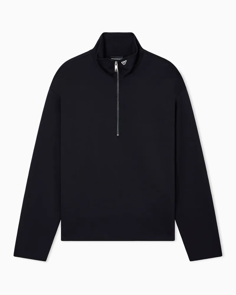 Emporio Armani Pullover aus Jersey mit hohem Kragen und halblangem Reißverschluss Schwarz