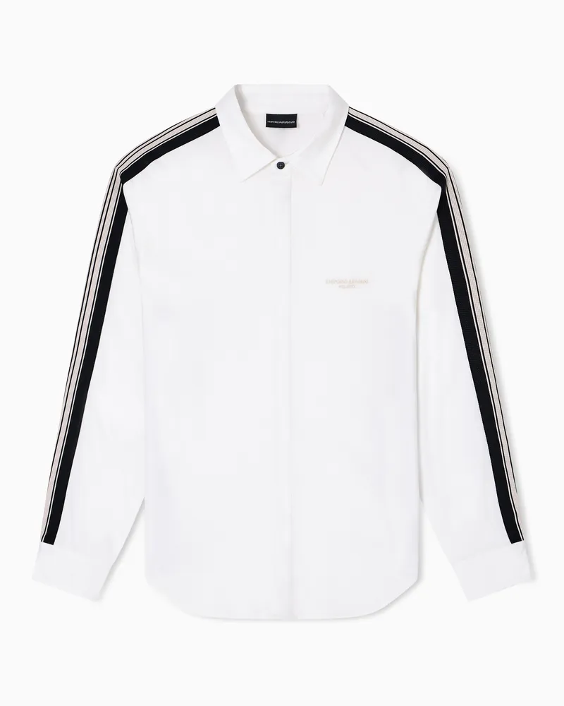Emporio Armani ASV Slim Fit Jersey-Hemd aus einer Lyocell-Mischung mit Bändern Weiß