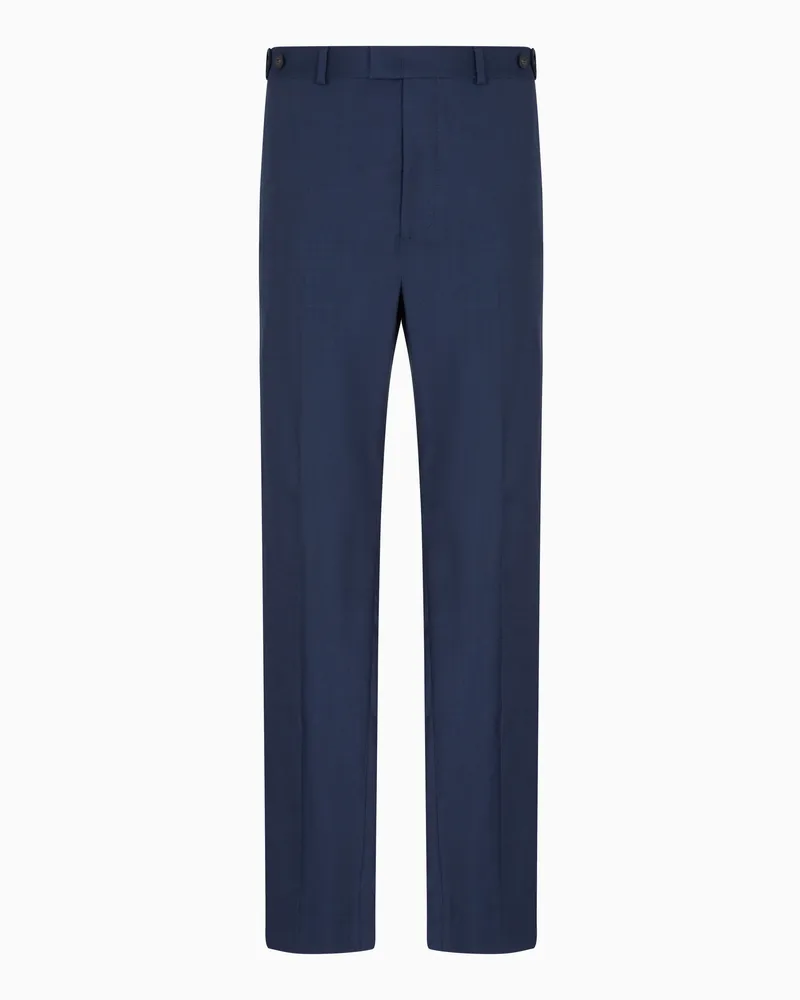 Emporio Armani Icon Hose aus Wollfresko mit Falten und Tropenmuster Blau