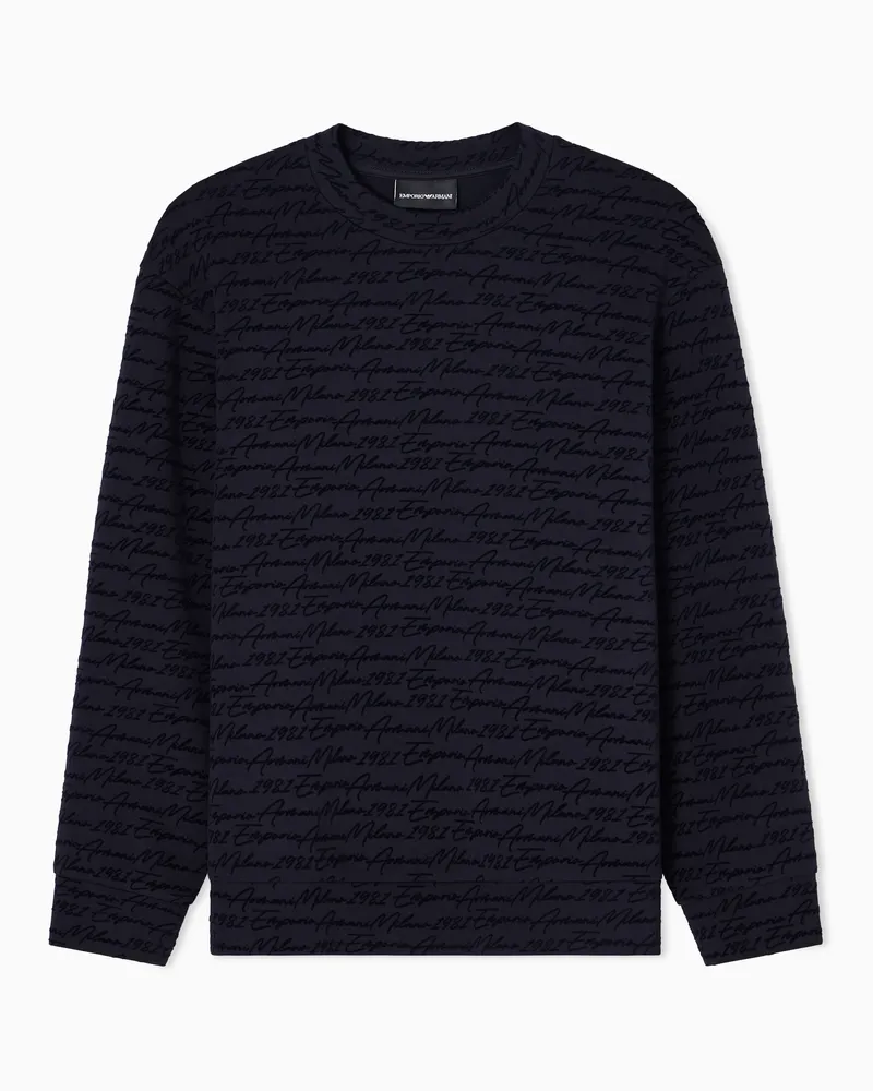 Emporio Armani ASV Sweatshirt aus Jersey-Lyocell-Mischung mit geflocktem Allover-Logo Marineblau