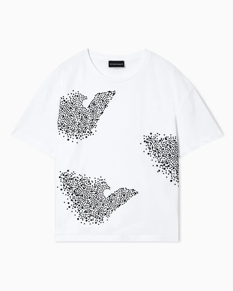 Emporio Armani ASV T-Shirt aus Jersey mit Adler mit Strassverzierung Weiß