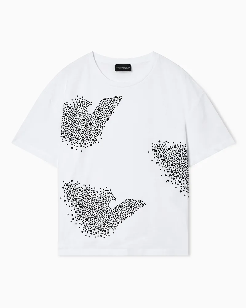 Emporio Armani Jersey T-shirt with rhinestone eagle ASV Weiß