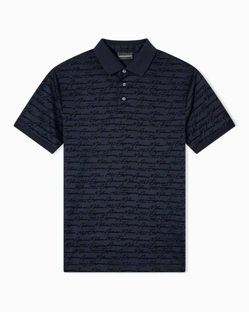 Emporio Armani ASV Poloshirt aus Jersey-Lyocell-Mischung mit geflocktem Allover-Logo Marineblau