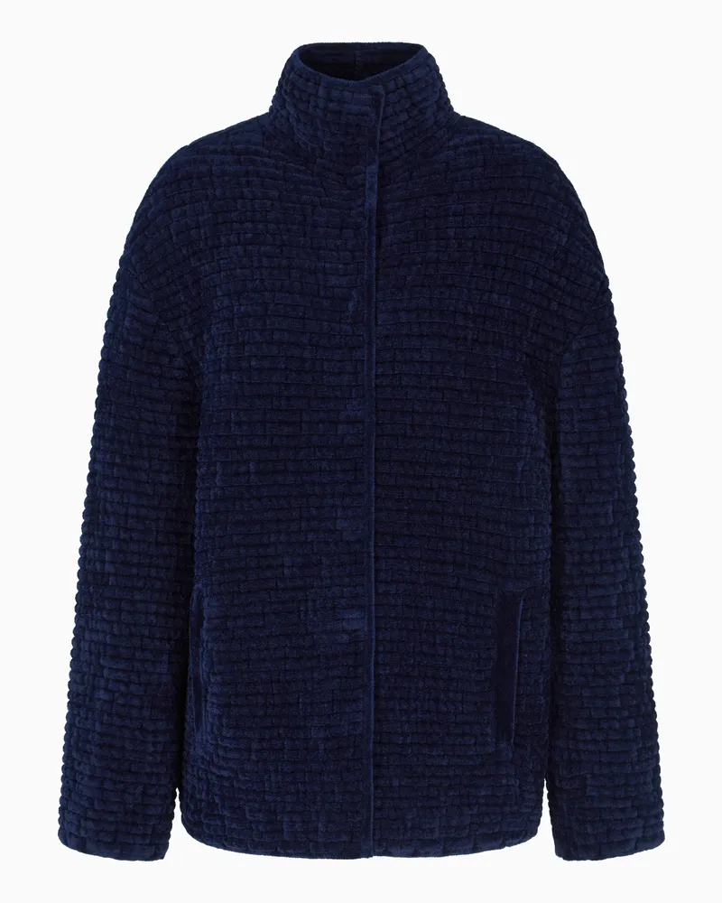 Emporio Armani Jacke aus doppellagigem Chenille mit geprägtem Frottee-Effekt in Jacquard-Stoff-Verarbeitung Marineblau