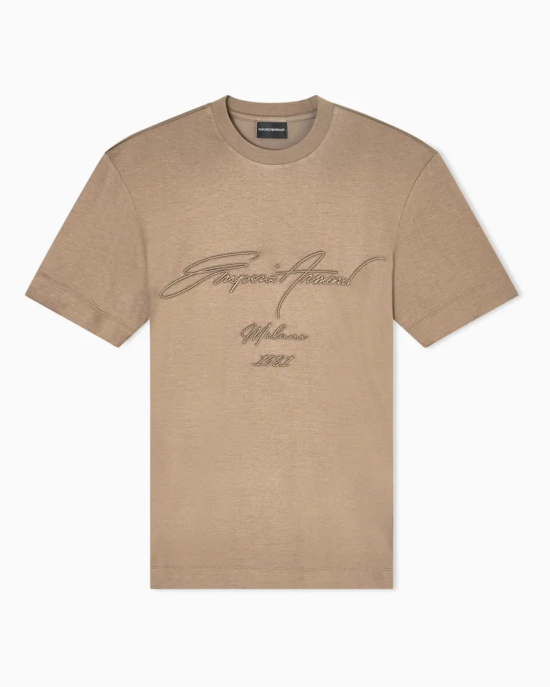 Emporio Armani ASV T-Shirt aus einer Jersey-Lyocell-Mischung mit großer Logo-Stickerei Beige