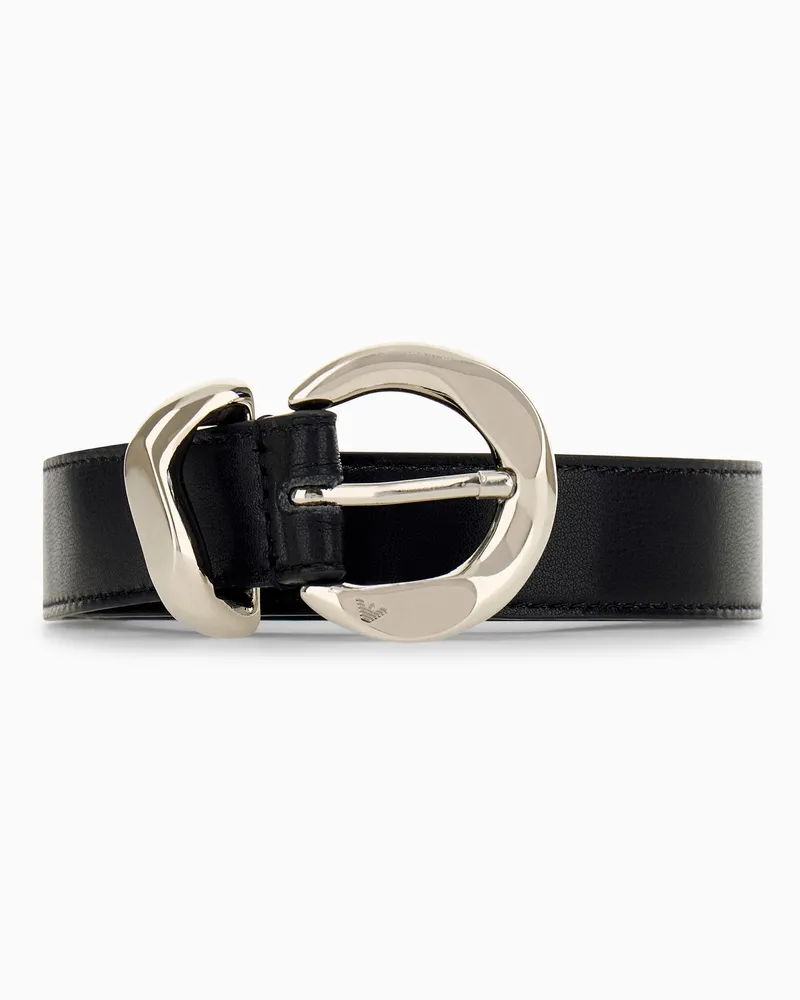 Emporio Armani Ledergürtel mit polierter asymmetrischer Dornschließe Schwarz