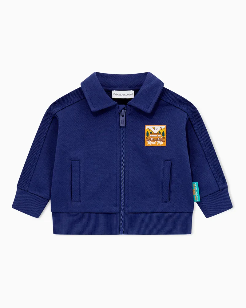 Emporio Armani ASV Manga Bear Crew Sweatshirt mit Reißverschluss, gefertigt aus Bio-Jersey-Interlock Blau