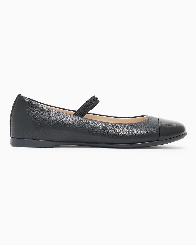 Emporio Armani Ballerinas aus Nappaleder mit Spitze aus Lackleder Schwarz