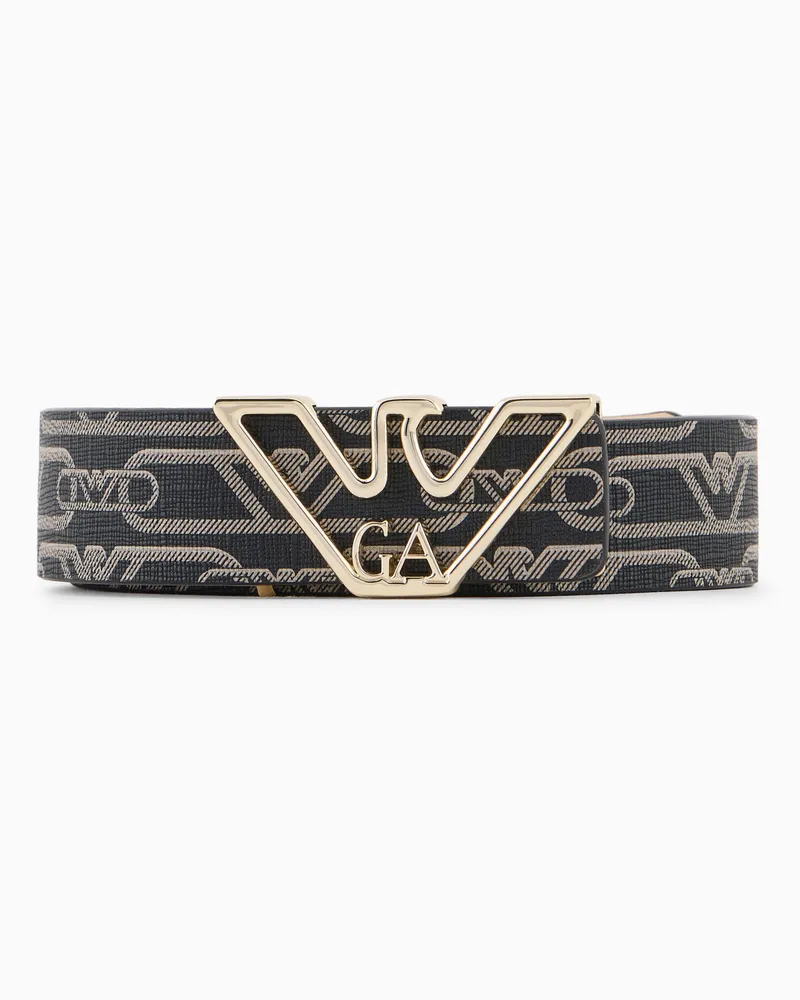 Emporio Armani Gürtel mit Adler-Plakette im Monogramm-Print-Design Schwarz