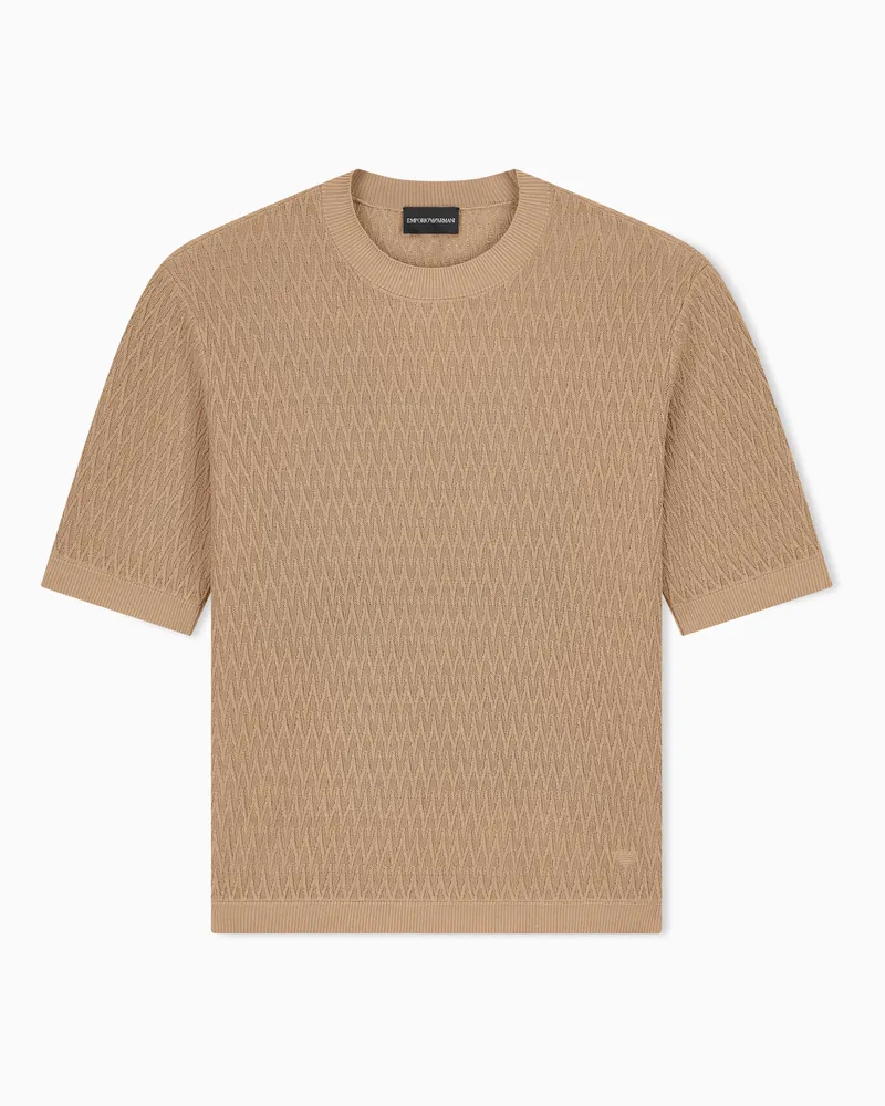 Emporio Armani Regular Fit Pullover aus Baumwolljacquard mit Chevronmuster Beige
