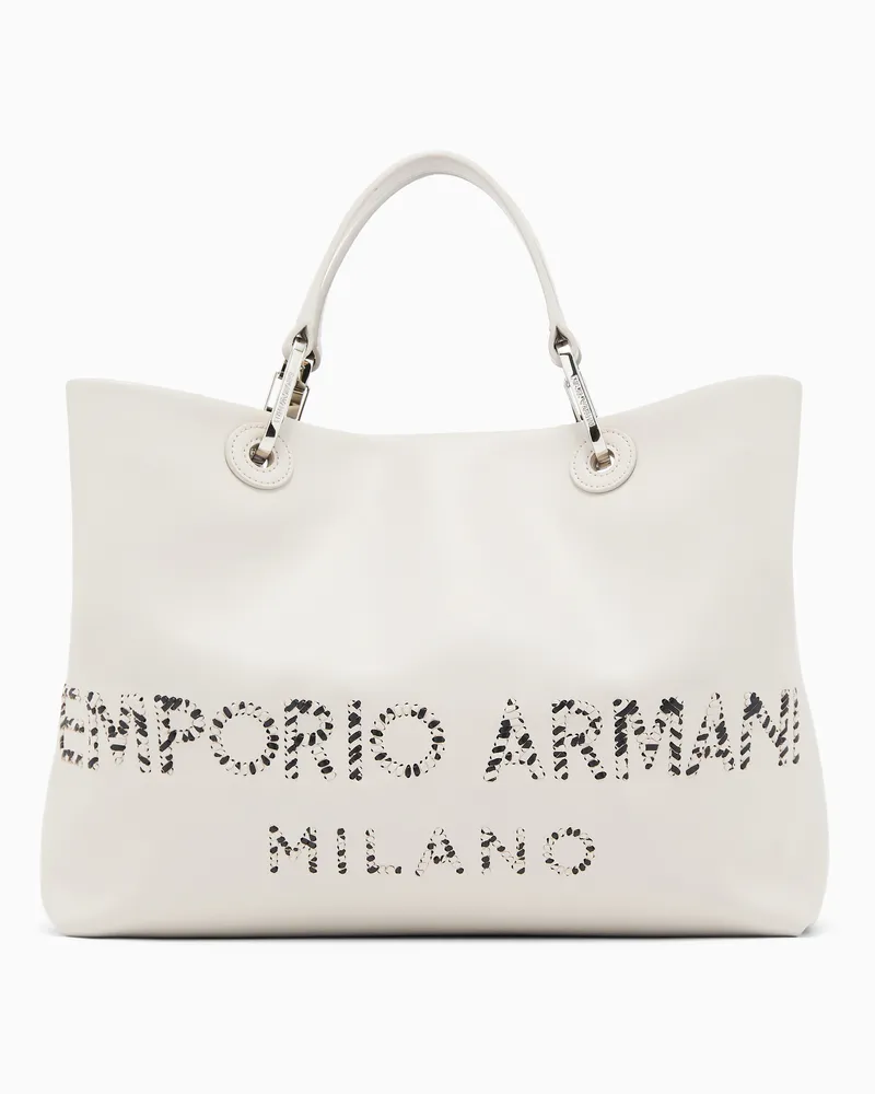 Emporio Armani Mittelgroßer MyEA Shopper aus Nappaleder mit Zebra-Logo Beige
