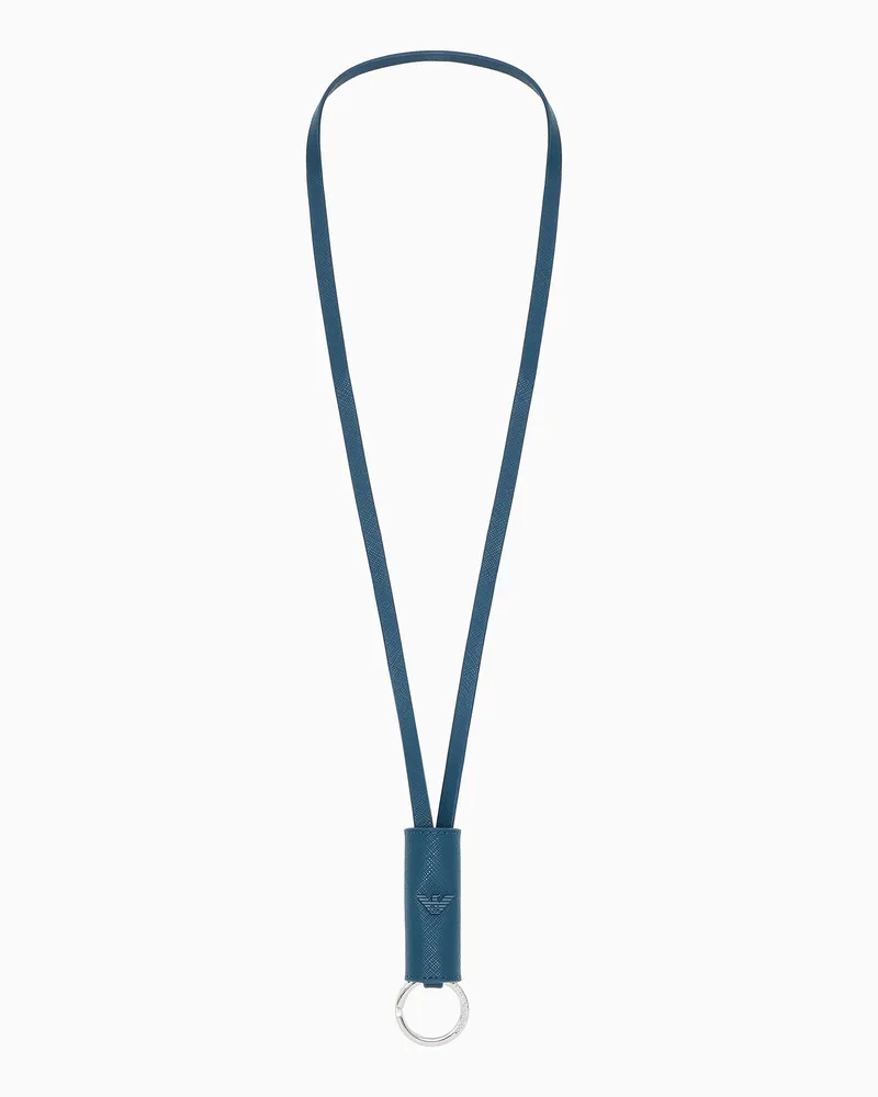 Emporio Armani ASV Schlüsselanhänger zum Umhängen aus neu aufbereitetem Saffiano Blau