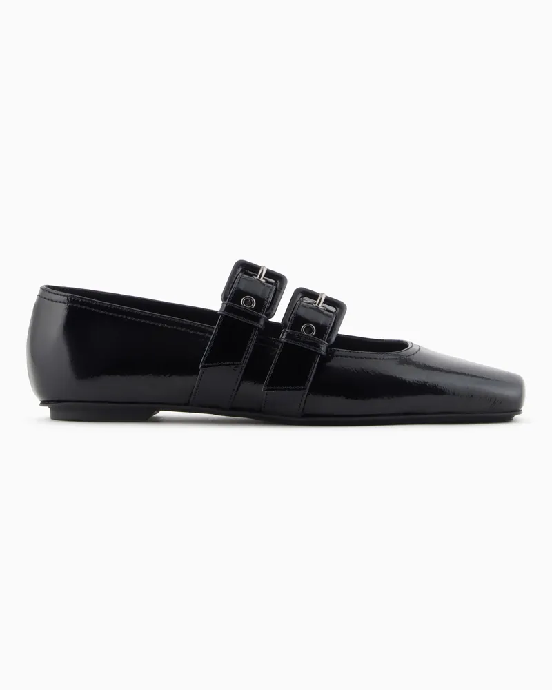Emporio Armani Ballerinas aus Lackleder mit doppeltem Riemen Schwarz