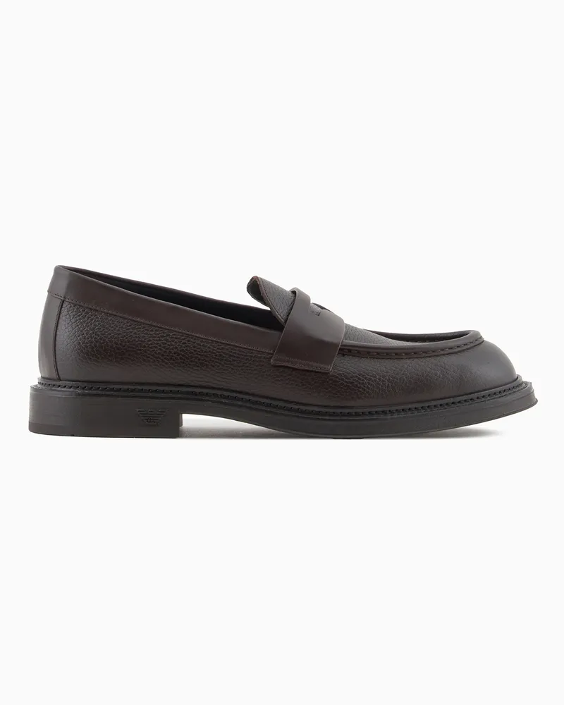 Emporio Armani Mokassins aus genarbtem Leder Braun