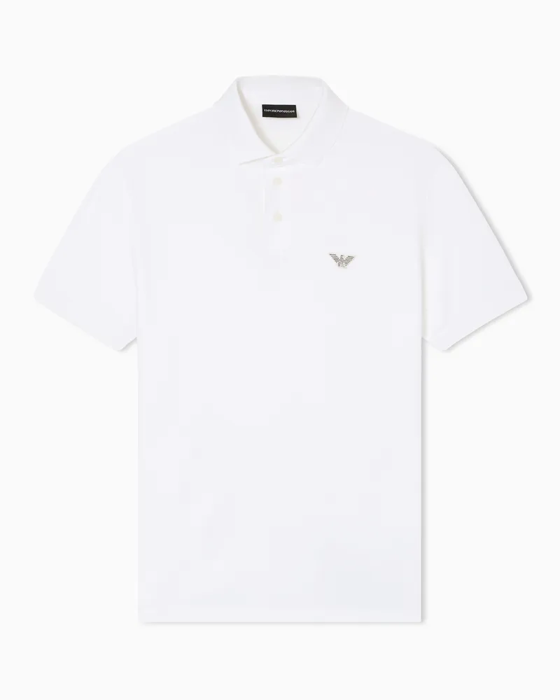 Emporio Armani Poloshirt aus Pikee mit Adler-Stickerei Weiß