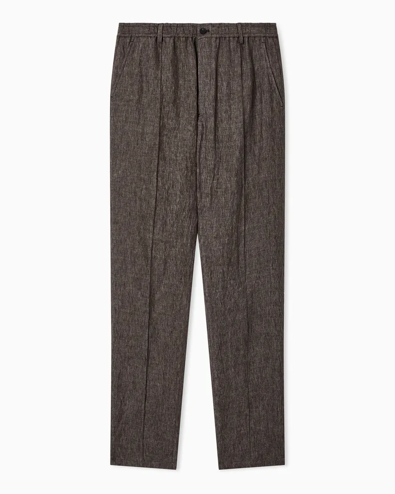 Emporio Armani Wide trousers in crêpe faded linen Braun