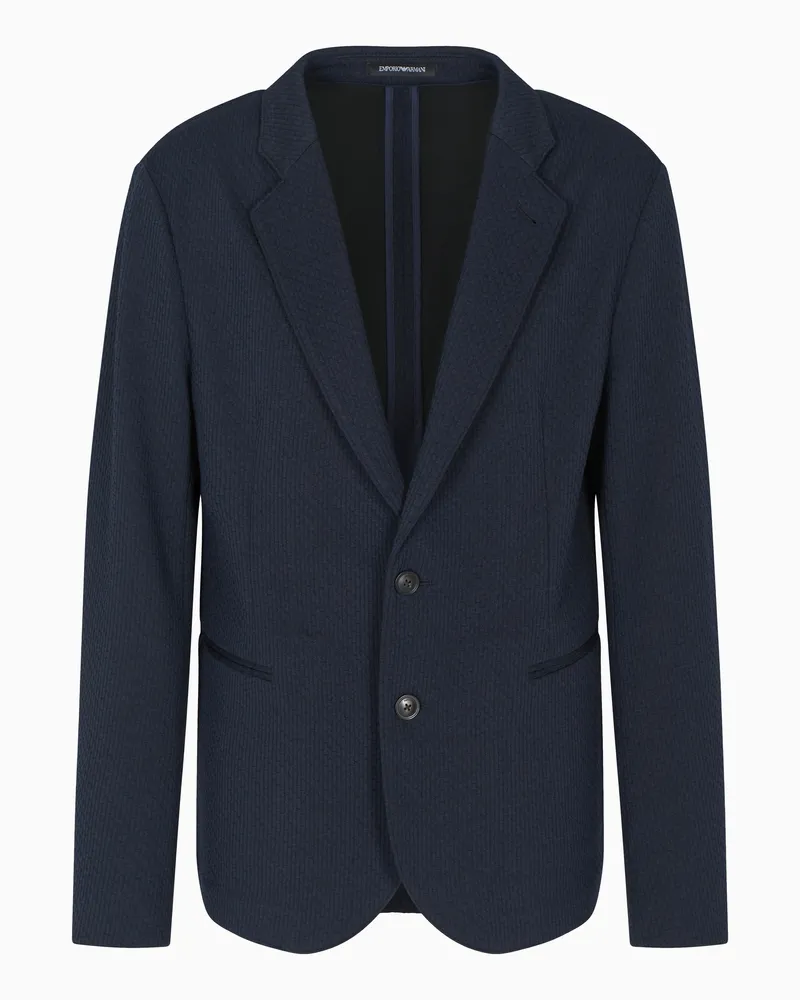 Emporio Armani Einreihiges Sakko aus doppellagigem Jersey in Jacquard-Stoff-Verarbeitung Blau