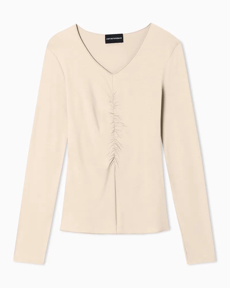 Emporio Armani Pullover aus Stretchjersey mit gerafften Details Beige