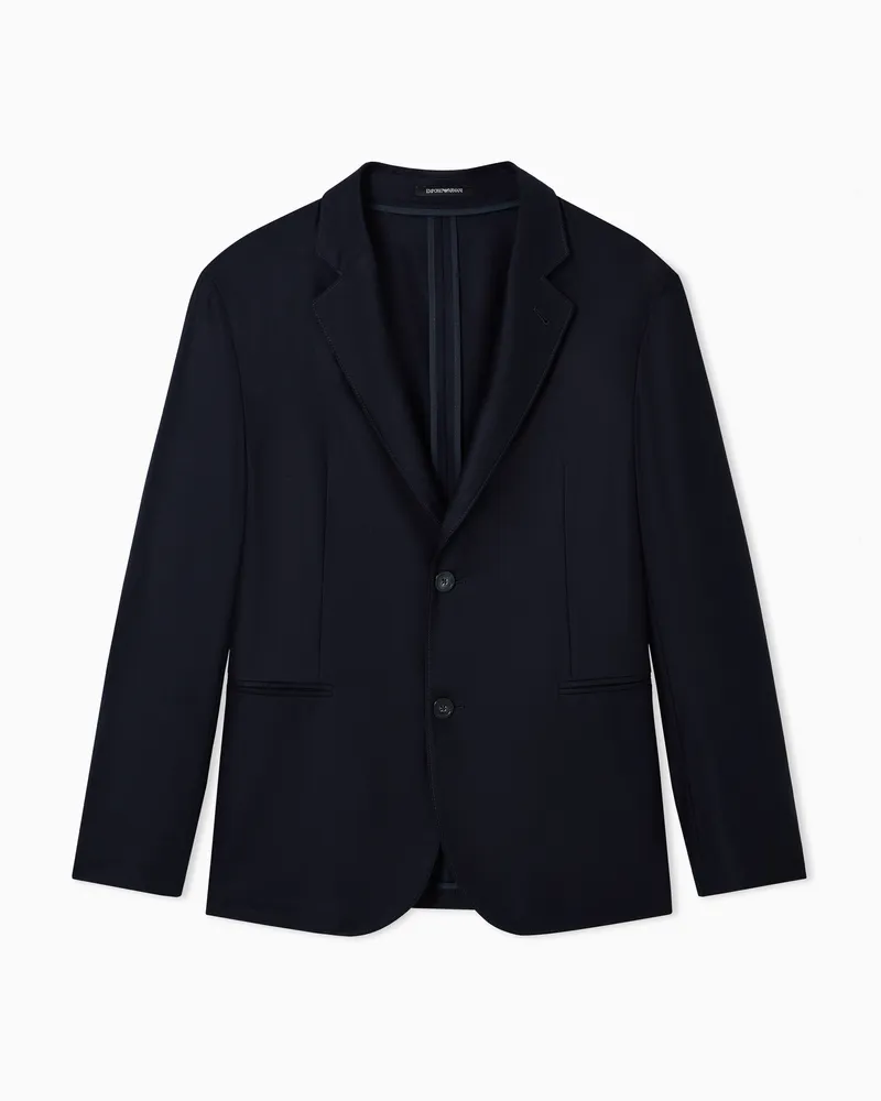 Emporio Armani Icon Einreihiges Sakko aus Schurwoll-Flanell Marineblau