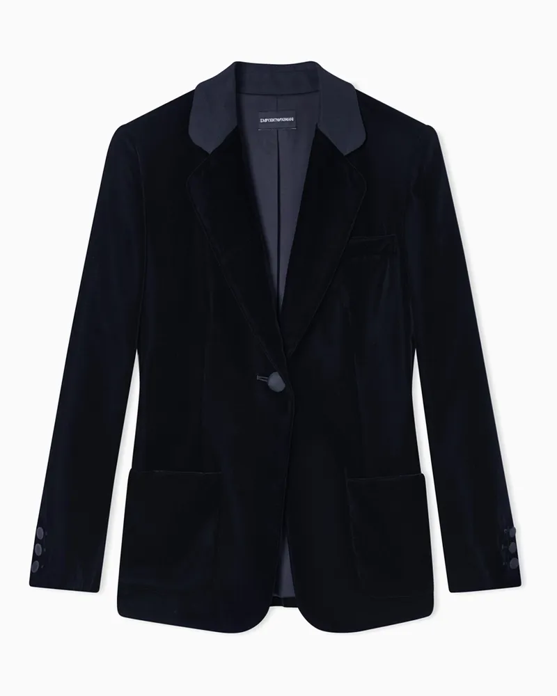 Emporio Armani Einreihiger Blazer aus Samt Marineblau