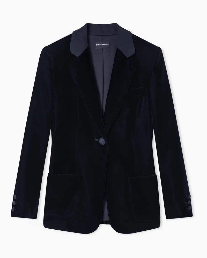 Emporio Armani Einreihiger Blazer aus Samt Marineblau
