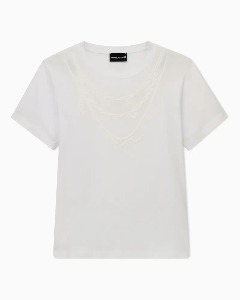 Emporio Armani Regular Fit T-Shirt aus Baumwolljersey mit Kettenstickerei Weiß