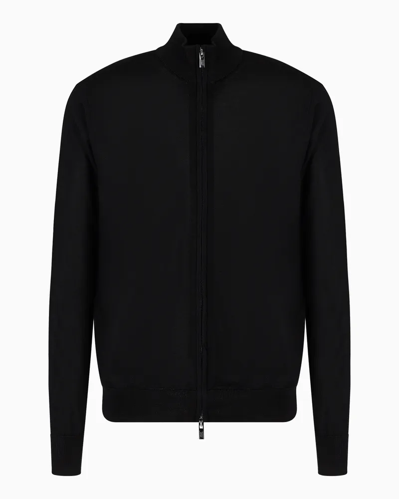 Emporio Armani Cardigan mit durchgehendem Reißverschluss aus Schurwolle Schwarz
