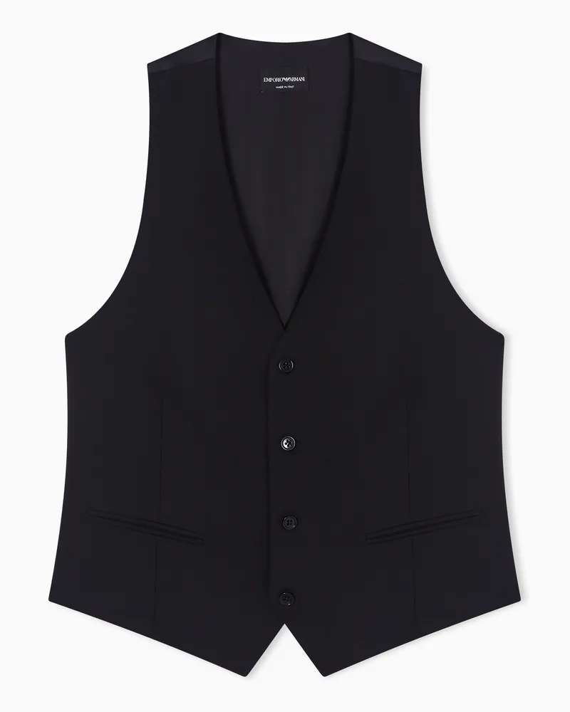 Emporio Armani Einreihige Weste aus Stretch-Wollfresko mit Tropenmuster Schwarz
