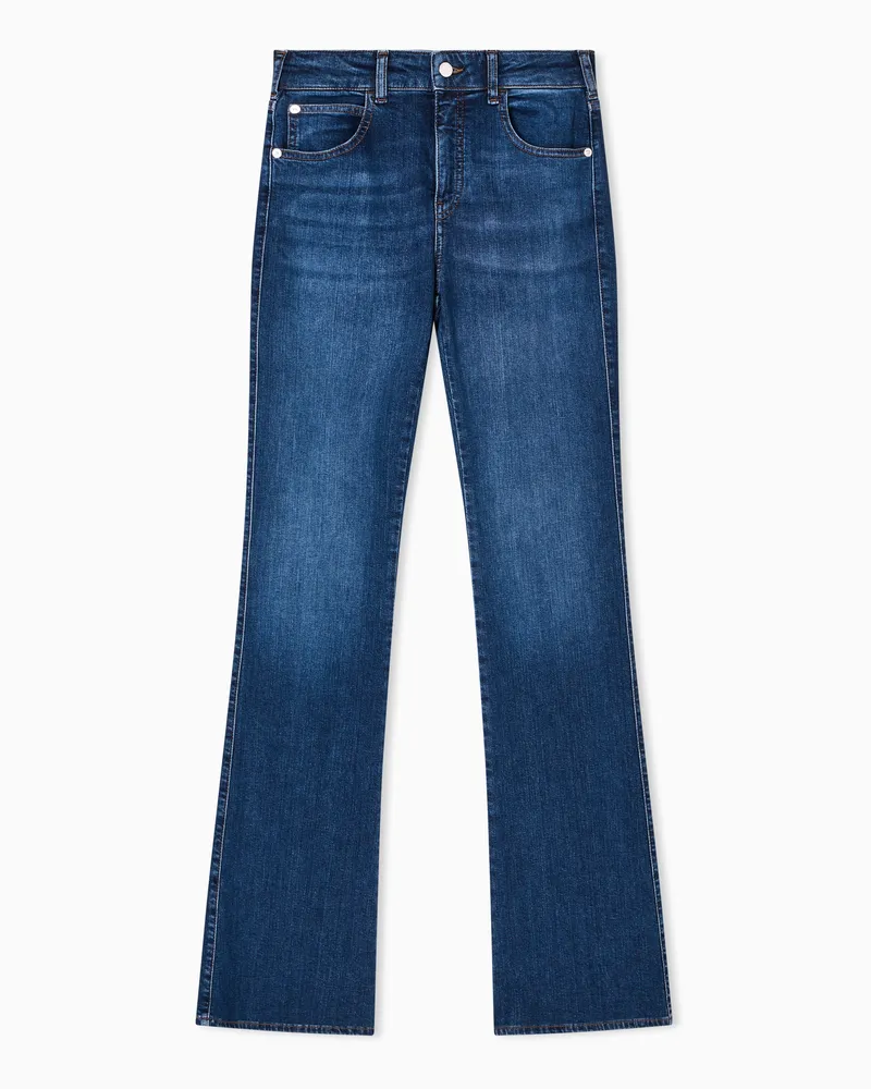 Emporio Armani Jeans J47 mit mittelhohem Bund und ausgestelltem Bein, gefertigt aus Stretch-Denim im Used-Look Blau