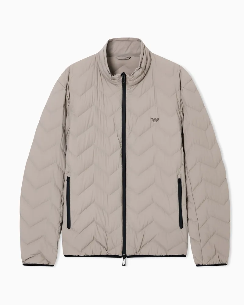 Emporio Armani Water repellent chevron quilted down jacket in nylon spandex Grau