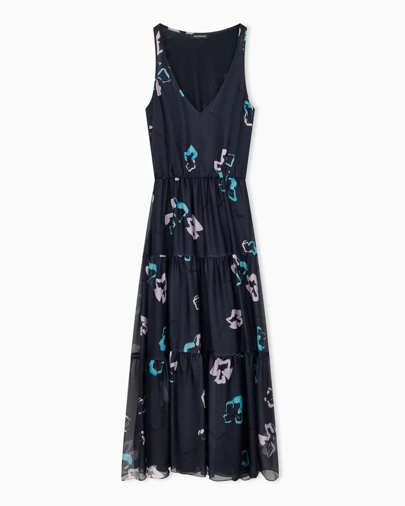 Emporio Armani Kleid aus Seidenchiffon mit Blumenmuster und V-Ausschnitt Gemustert