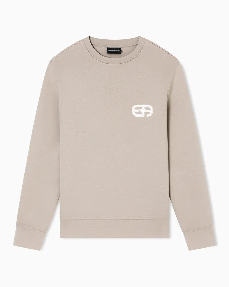 Emporio Armani Sweatshirt aus Doppeljersey mit gesticktem EA-Logo in Reliefoptik Beige