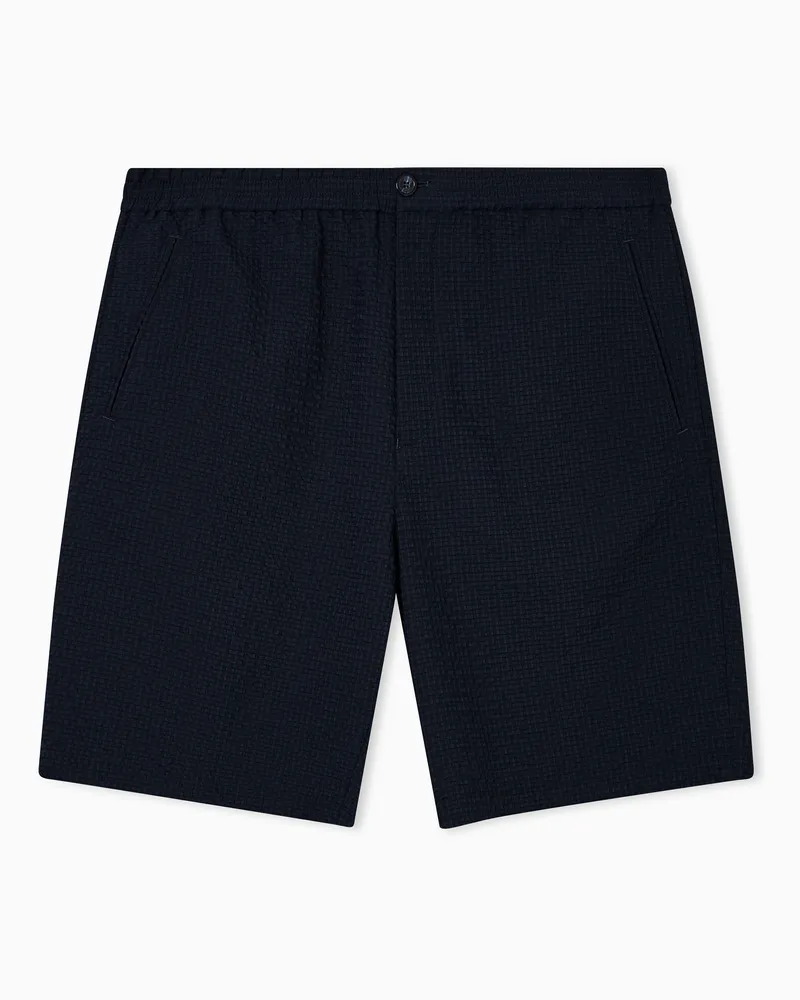 Emporio Armani Icon Bermudashorts aus technischem Seersucker Marineblau