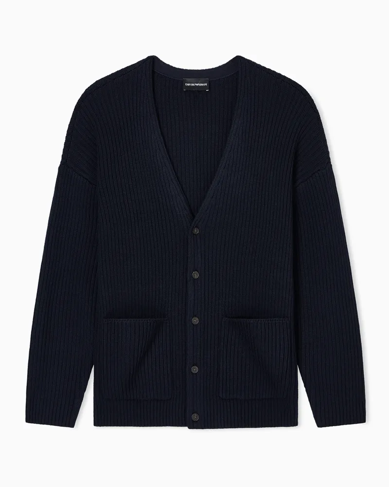 Emporio Armani Cardigan mit V-Ausschnitt aus einer Woll-Mischung Marineblau