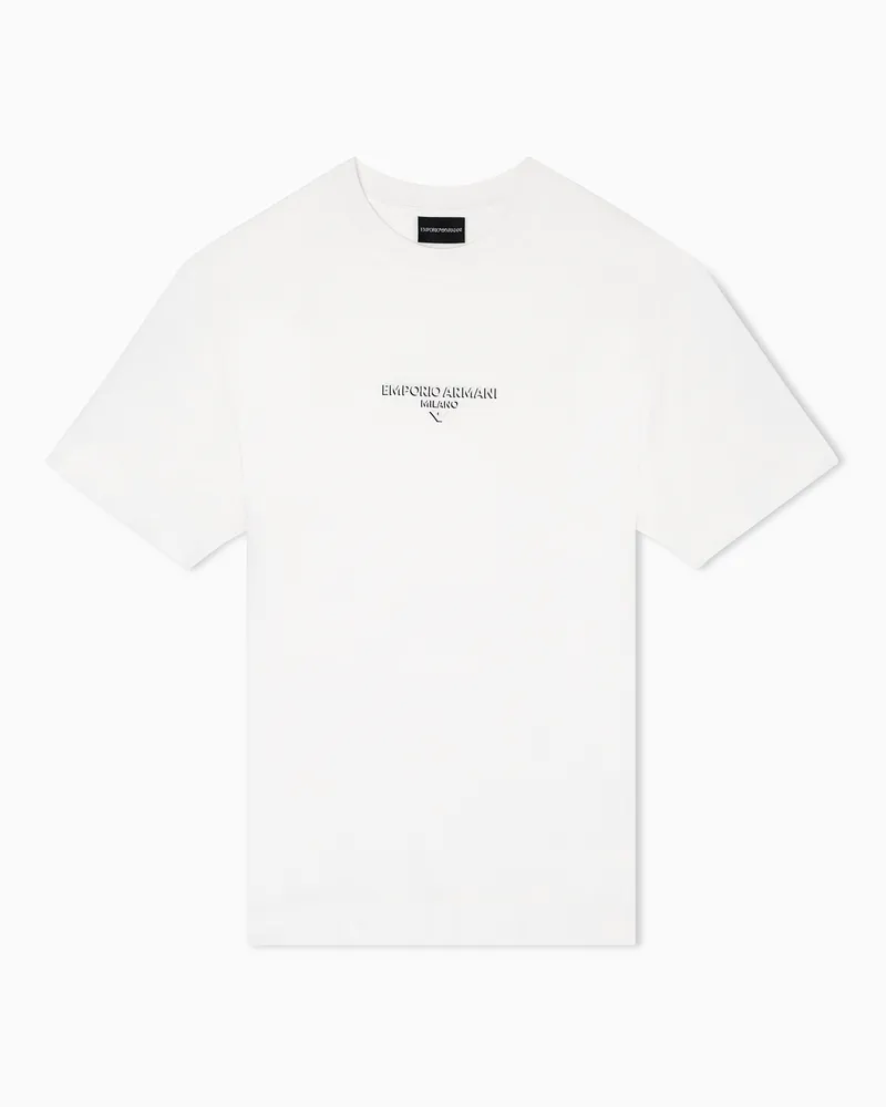 Emporio Armani T-Shirt aus Jersey-Lyocell-Mischung mit Logo in 3D-Effekt Weiß