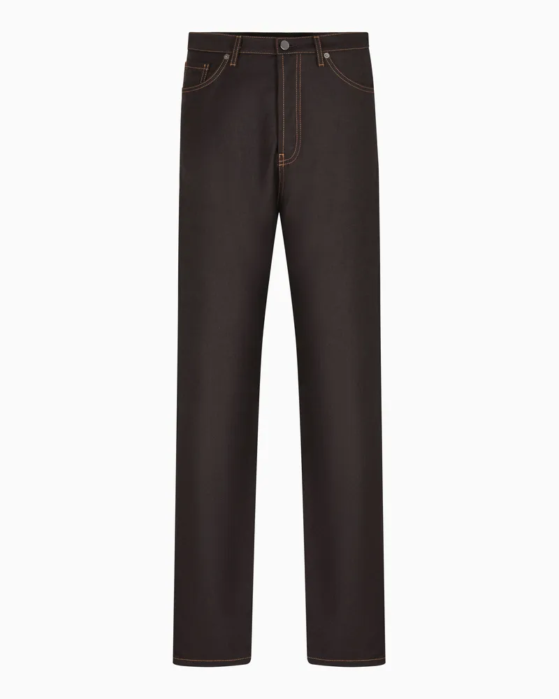 Emporio Armani Five-Pocket-Hose aus Schurwoll-Flanell mit Denim-Effekt Braun