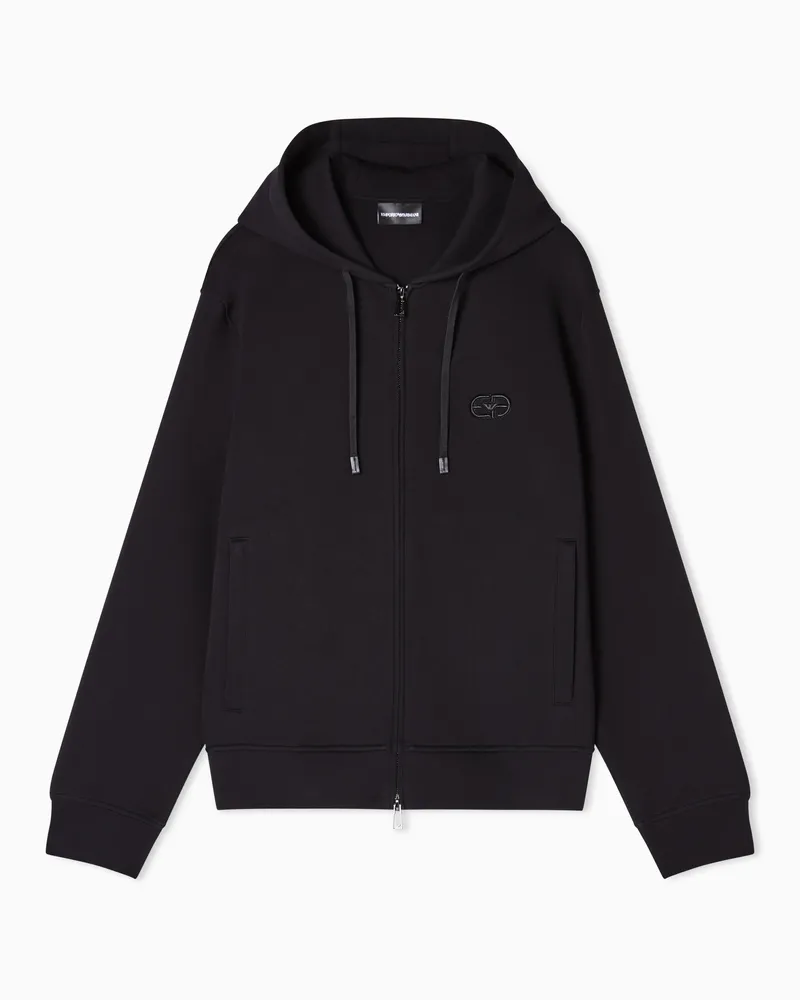 Emporio Armani Kapuzenpullover mit Reißverschluss aus doppellagigem Jersey mit EA-Logo-Stickerei Schwarz