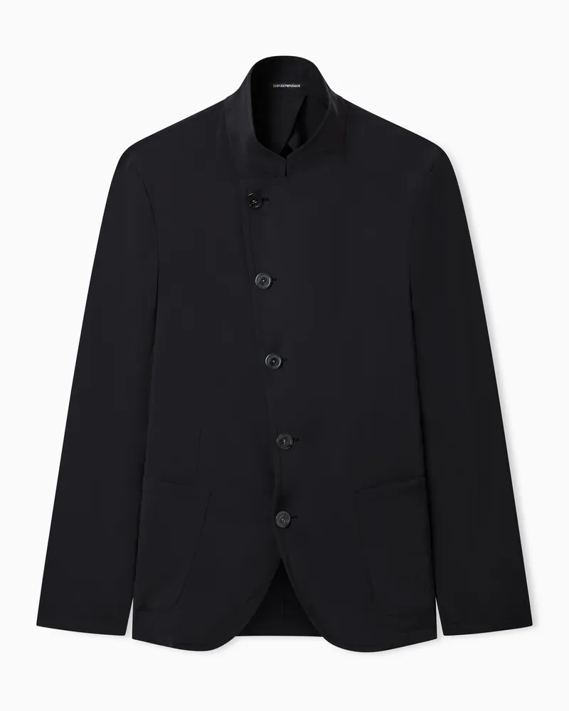 Emporio Armani Icon Jacke mit Grandad-Kragen und dezentriertem Verschluss, aus samtigem Canvas Marineblau