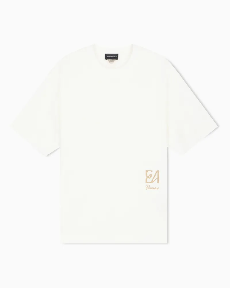 Emporio Armani T-Shirt Oversize aus Lyocell und Baumwolljersey Weiß