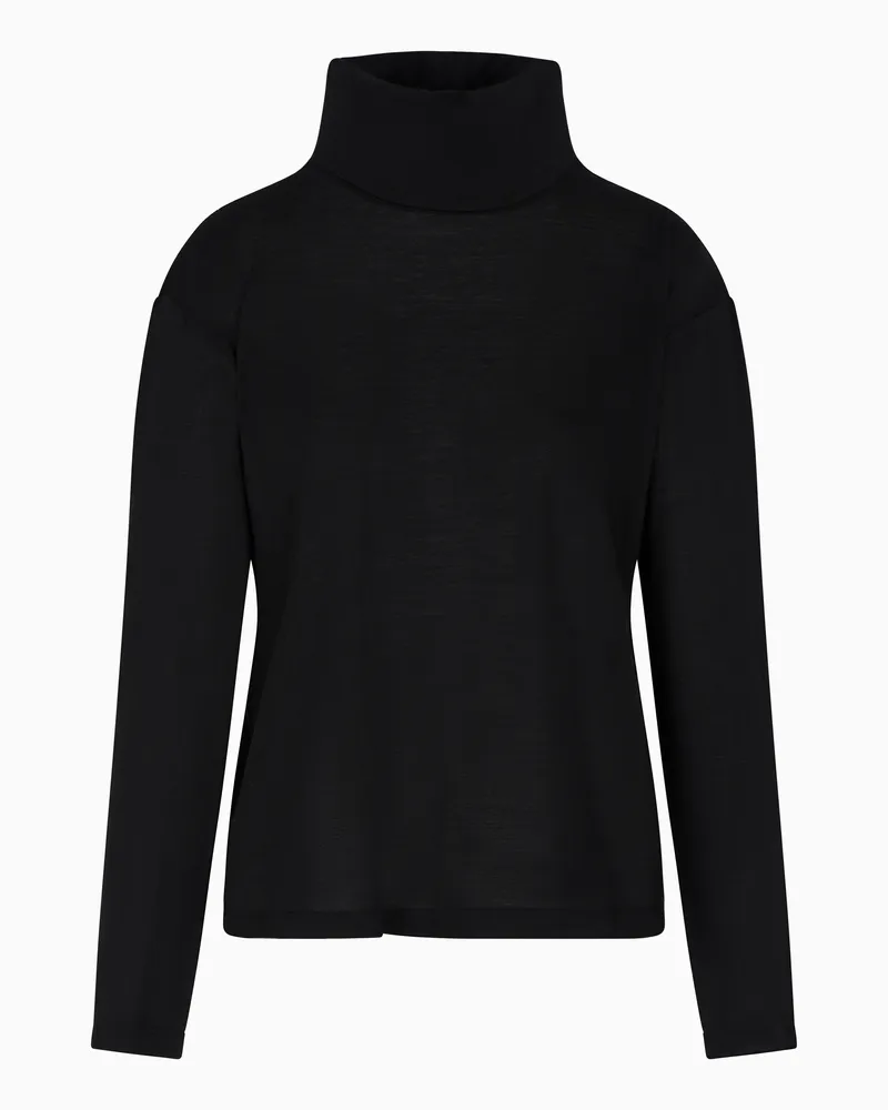 Emporio Armani Rollkragenpullover aus leichtem Jersey aus einer Woll-Seiden-Mischung Schwarz