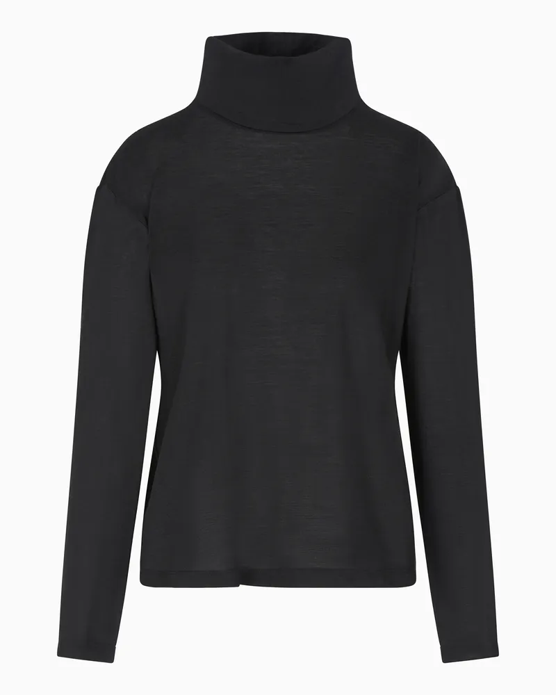 Emporio Armani Rollkragenpullover aus leichtem Jersey aus einer Woll-Seiden-Mischung Schwarz