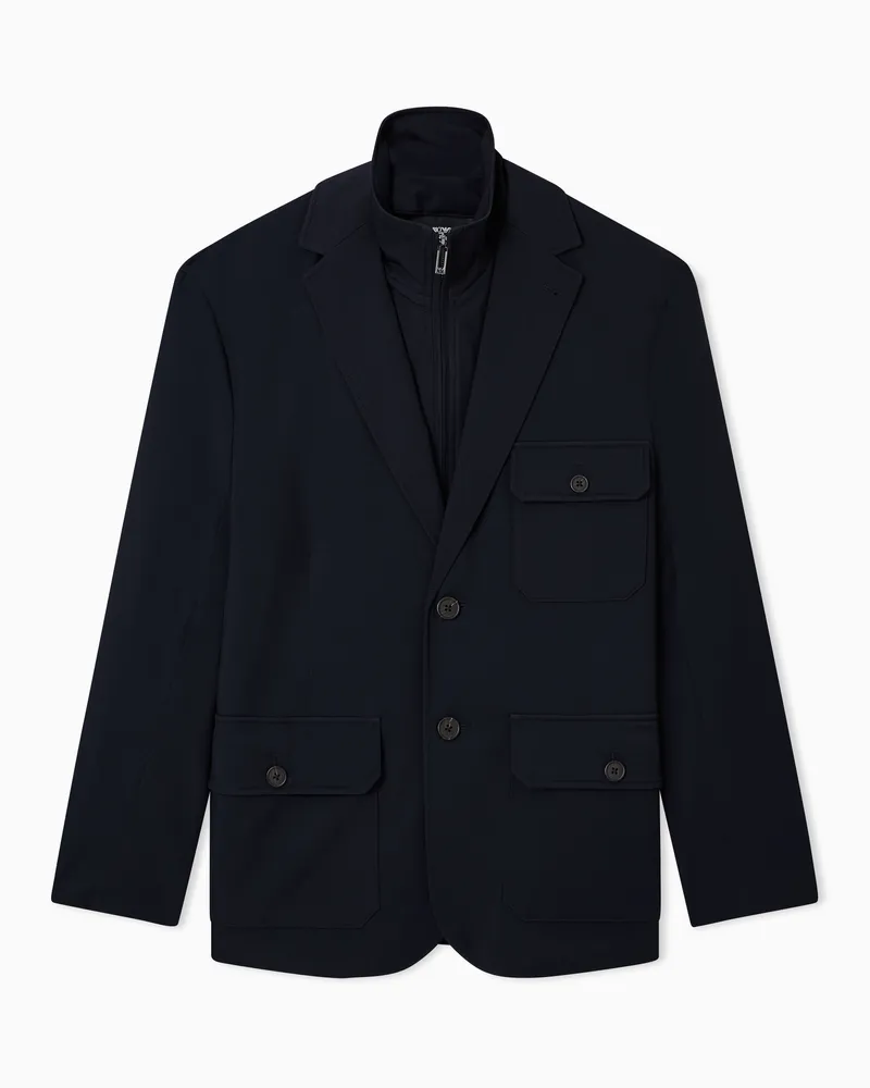 Emporio Armani Wattierter Blazer mit mehreren Taschen, gefertigt aus Nylon-Stretch-Twill Marineblau
