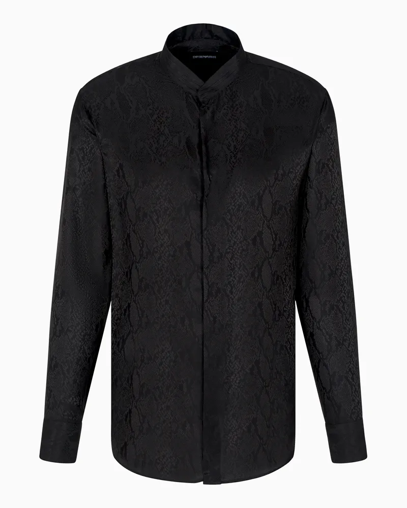 Emporio Armani Bluse mit Grandad-Kragen, gefertigt aus einer Seiden-Mischung in Jacquard-Stoff-Verarbeitung mit Tiermuster Schwarz